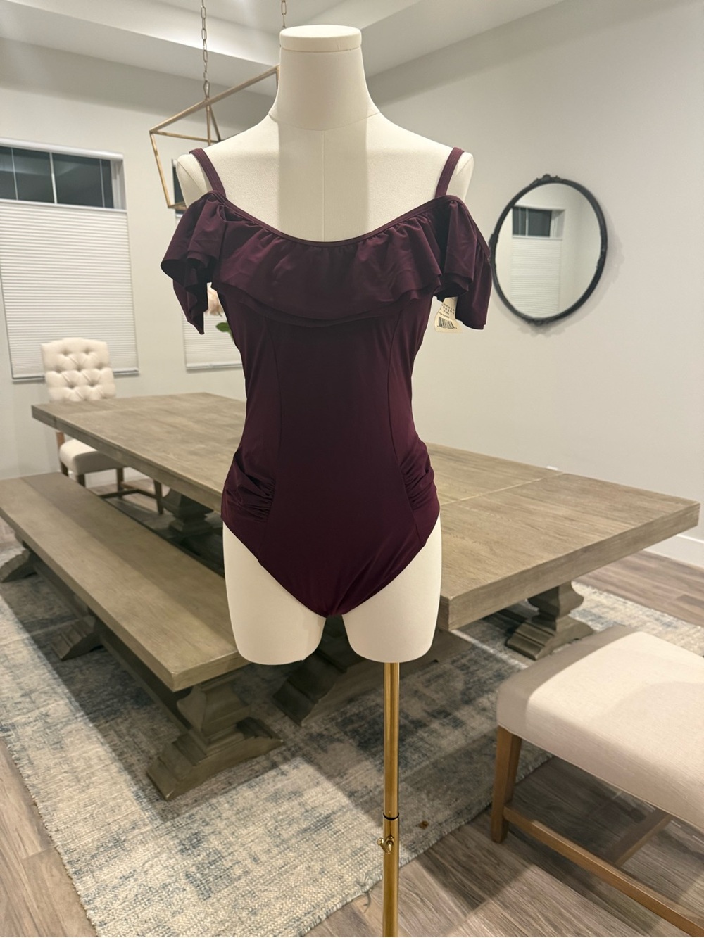 NWT! Gottex Plum/Eggplant Ruffle Off-Shoulder One-Piece Swimsuit